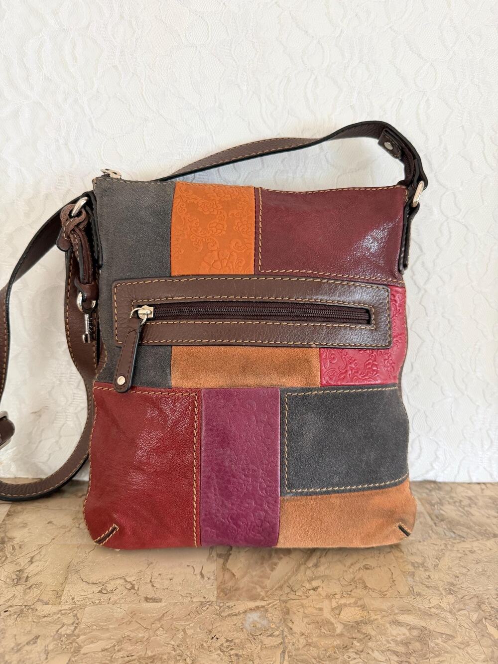 FOSSIL Multicolored patchwork Leather suede sling bag crossbody shoulder bag